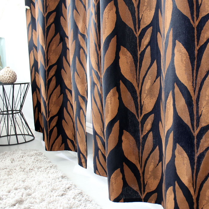 Rideau motif végétal tamisant en coton recyclé - Noir