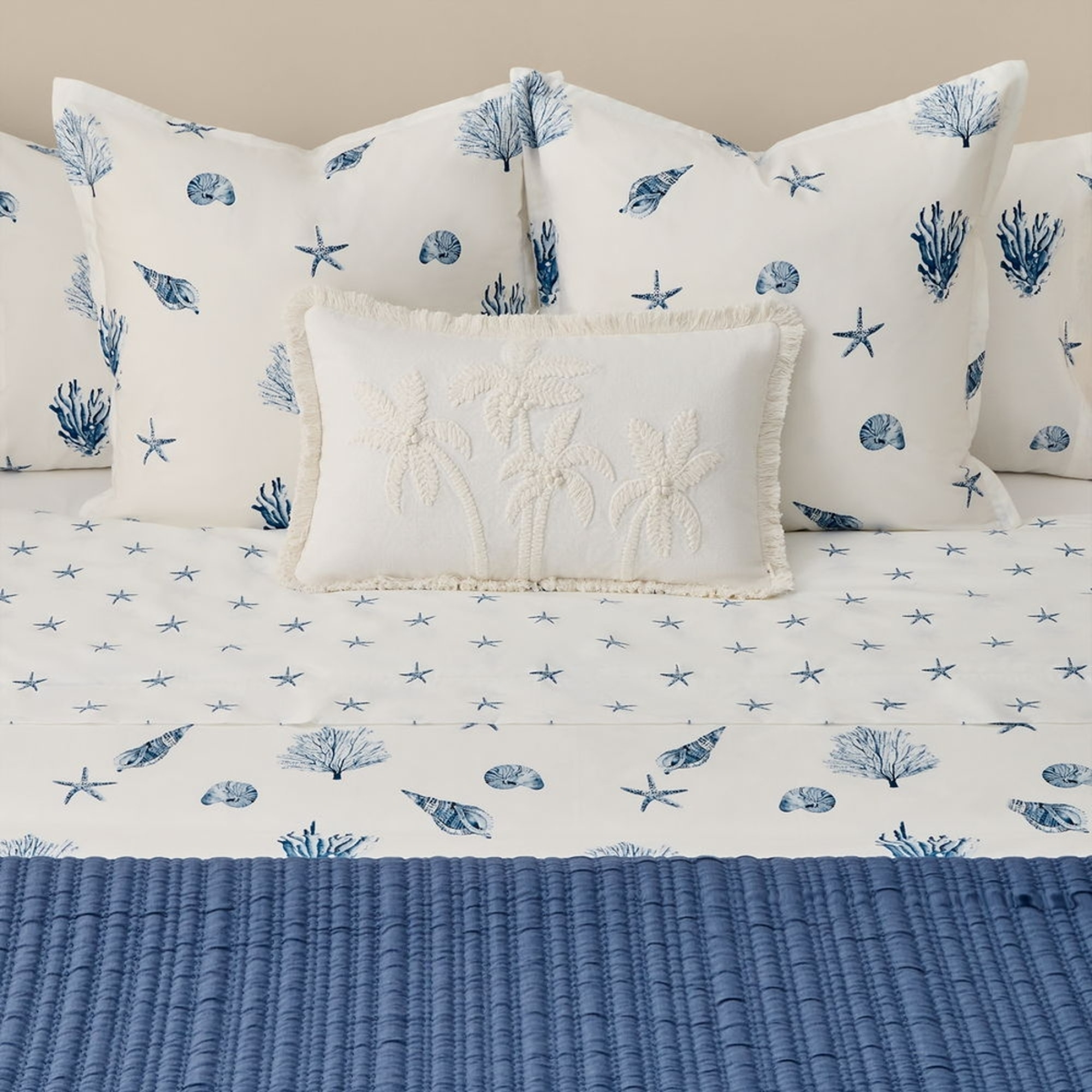 Sábana de algodón 180 hilos estrellas de mar Crea color azul 100% Algodón percal