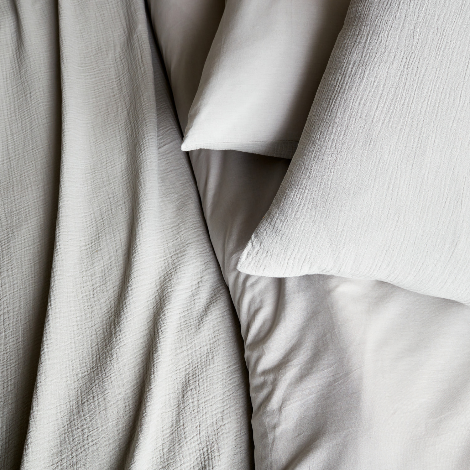 Parure de lit gaze de coton 2 places gris clair ALIX