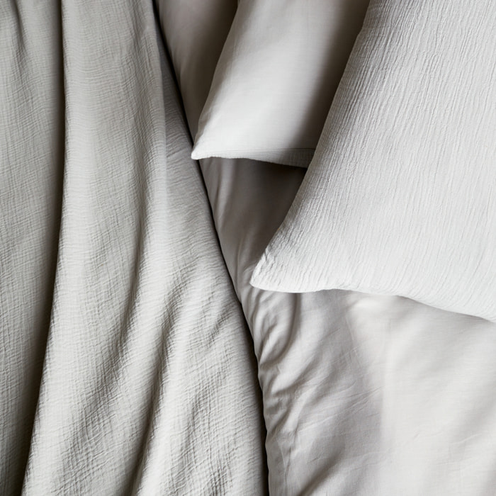 Parure de lit gaze de coton 2 places gris clair ALIX
