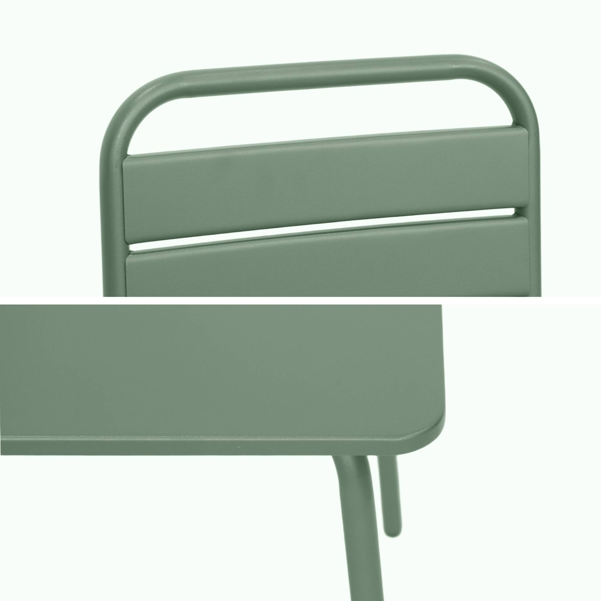 Table de jardin enfant métal + 2 assises vert de gris Anna. 48x48cm