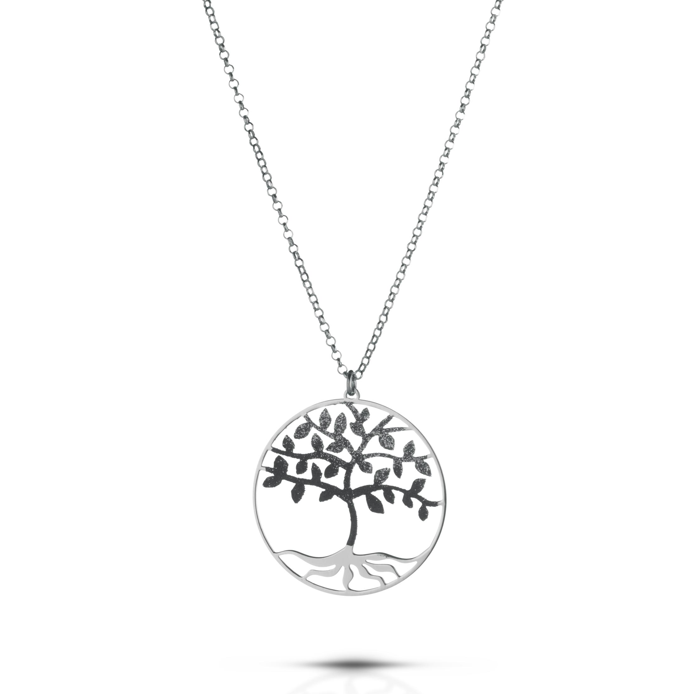 Collana Hiriwa 925 Albero della Vita Glitter Nero Argento