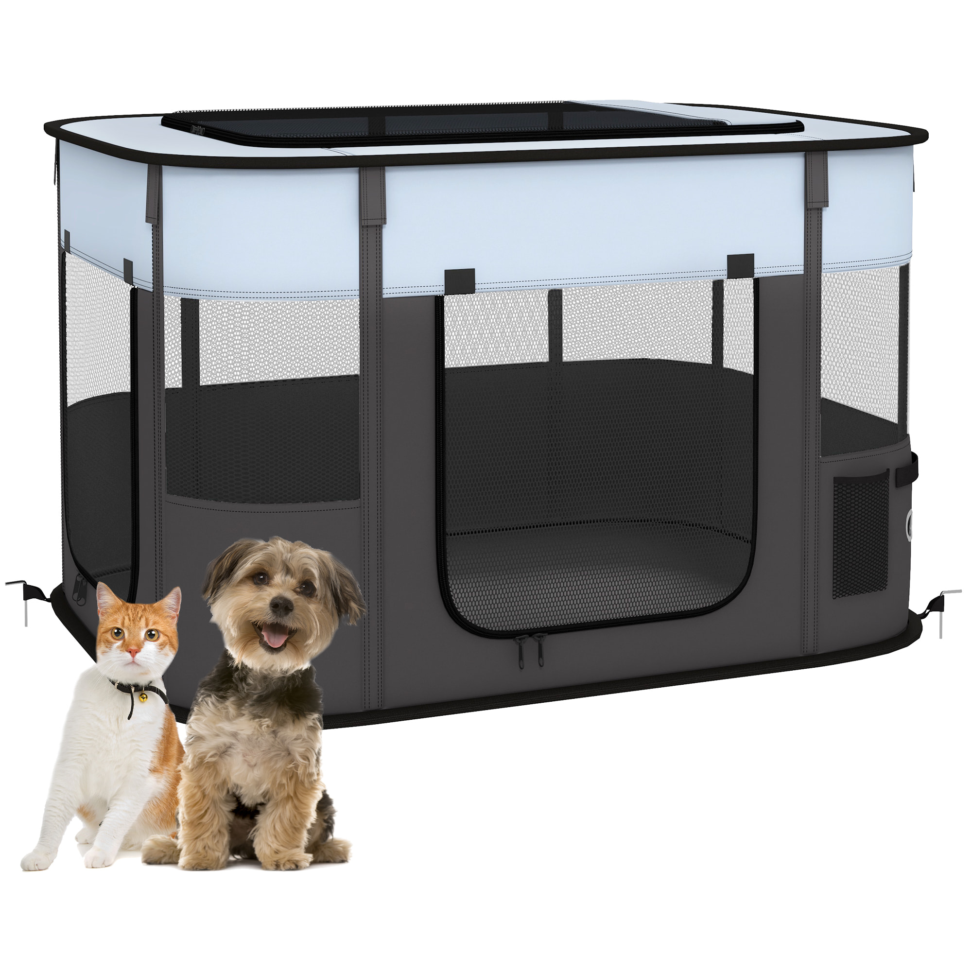 Parc pour chien pliable dim. 94L x 74l x 60H cm tissu Oxford gris noir