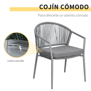 Conjunto de Jardín Exterior de 3 Piezas Juego de 2 Sillas y Mesa de Ratán con Cojines Acolchados y Encimera de Vidrio para Balcón Terraza Gris