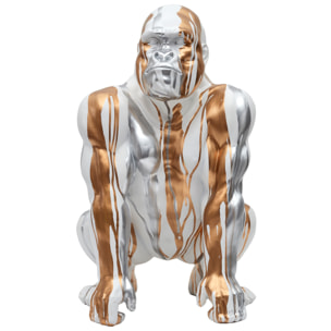 Statue Gorille Blanc Coulure Dore Argente H45cm