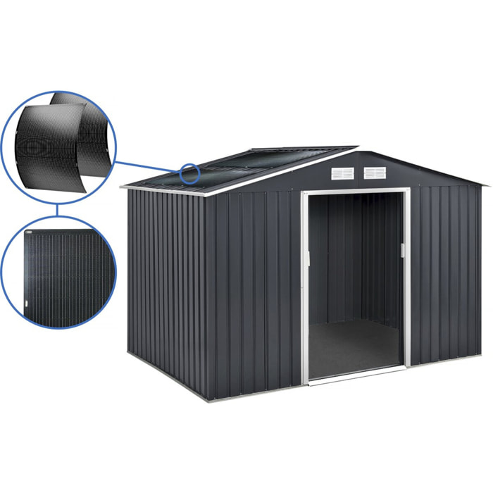 Abri de jardin métal - "Vegas" - 7.06 m² avec panneaux solaires - Gris