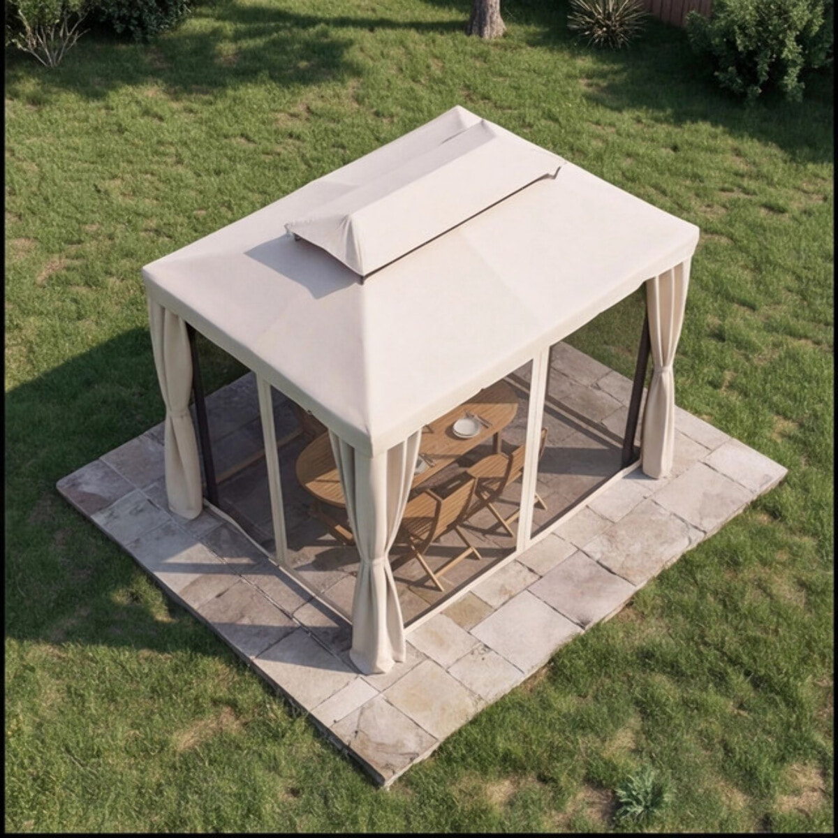 Gazebo impermeabile con zanzariere e tende laterali, struttura in acciaio e alluminio, copertura waterproof con camino antivento, stabile e resistente, ideale per giardino terrazzo e patio, facile montaggio con picchetti inclusi