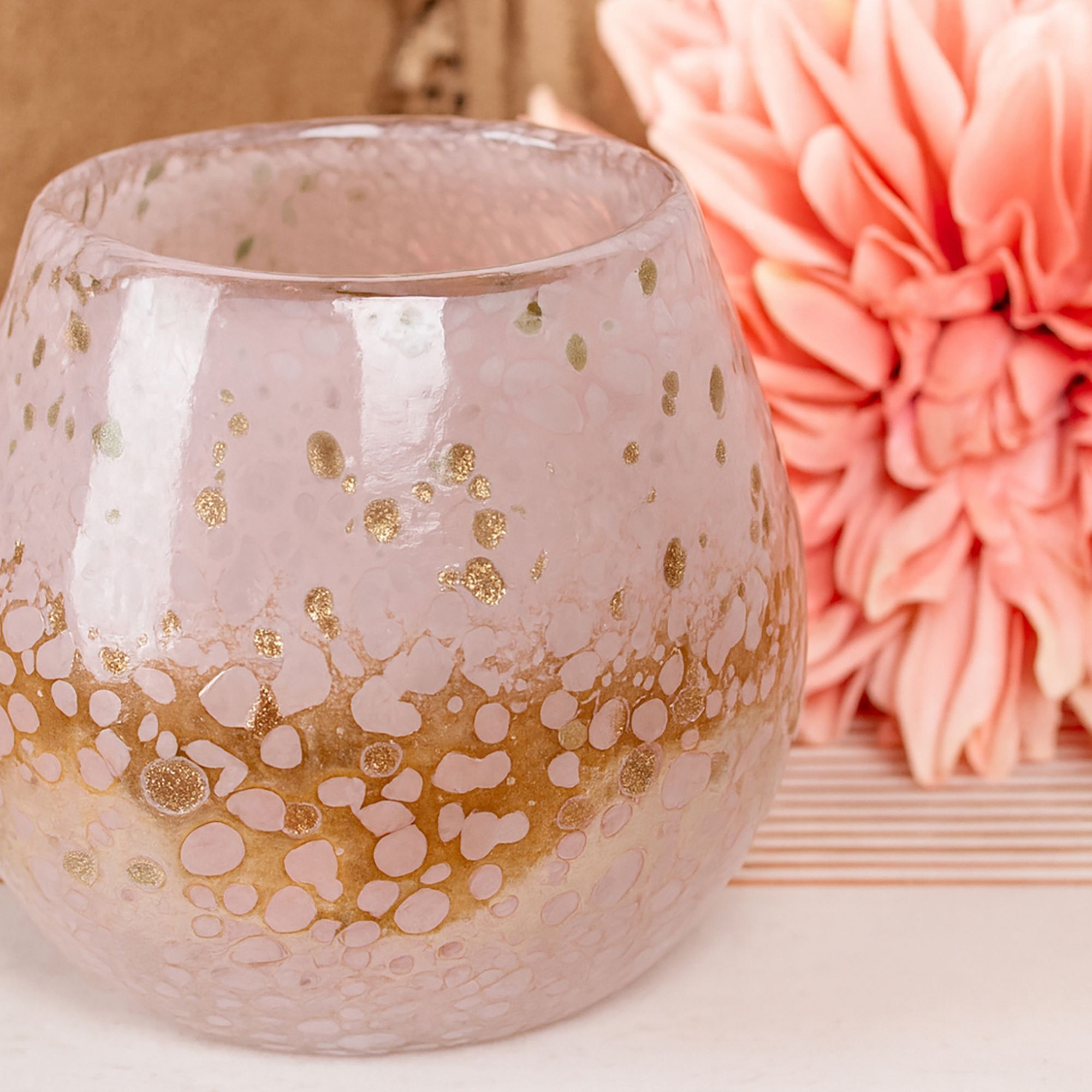 Pot rose poudré en verre soufflé h12cm COPPRA