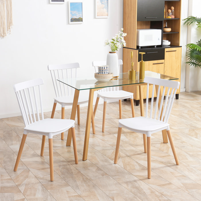 Lot de 4 chaises de salle à manger style scandinave piètement bois hêtre PP blanc