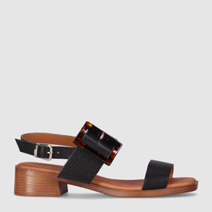Sandalias de Piel - Negro - Tacón: 4 cm