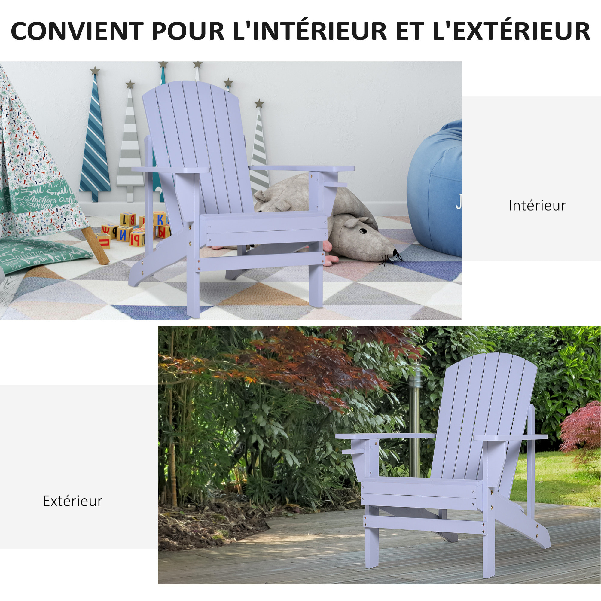Fauteuil de jardin Adirondack grand confort porte-gobelet intégré bois de sapin traité peint gris