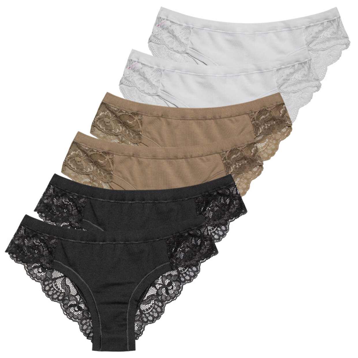 6 Slip da Donna Fianco Medio Nottingham in Cotone Modal, Art. SM6100, Assortito (Bianco + Nero + Nudo)