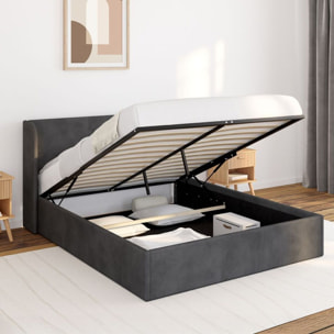 Lit coffre Lucia 140x190cm velours gris