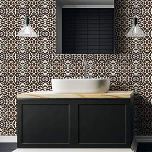 Stickers muraux - Sticker Mural Carrelage adhésif Cuisine Salle de Bain - 60 STICKERS CARREAUX DE CIMENT EFFET MARBRÉE NOIRE LIGNE DORÉE