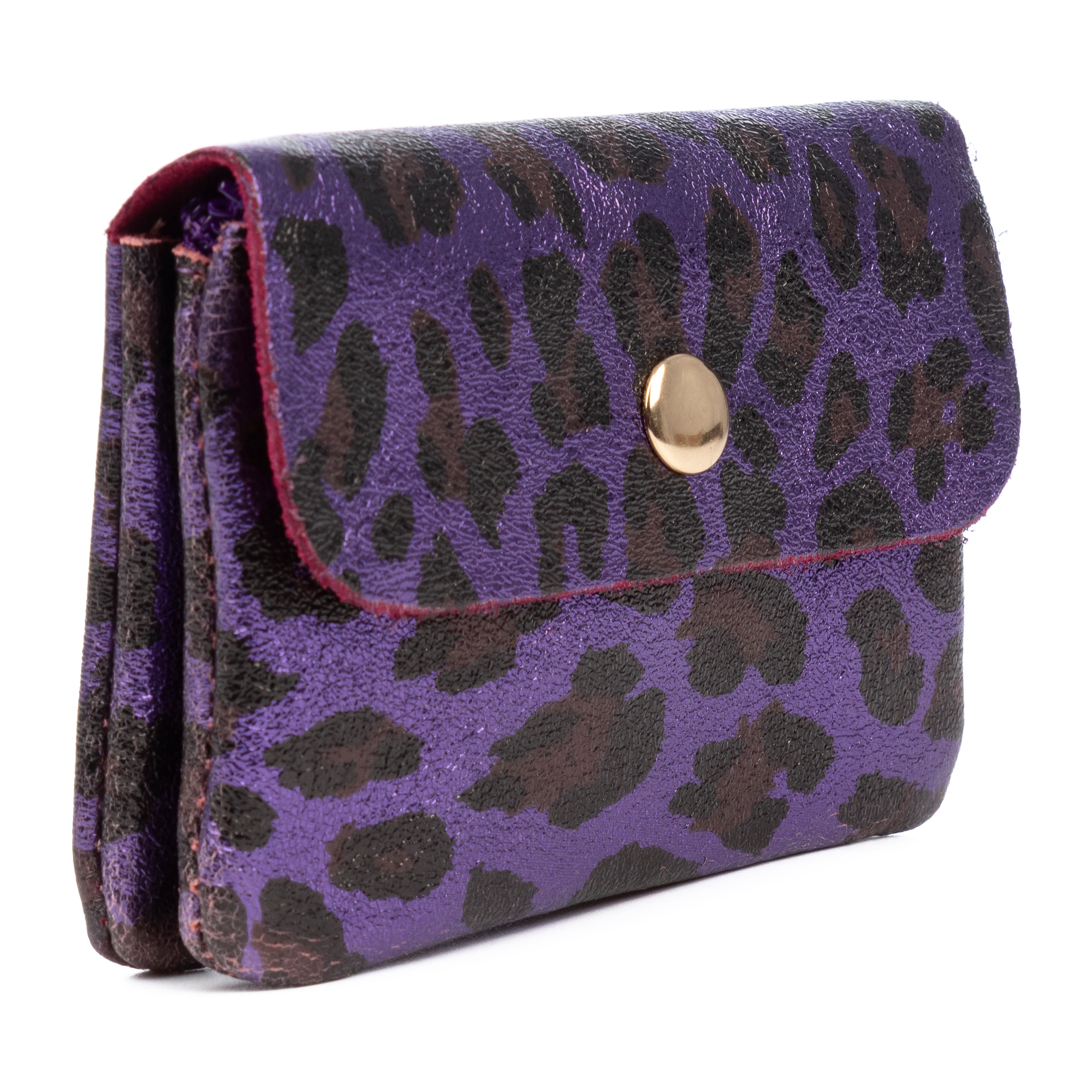 Alpignano monedero mujer. Piel auténtica Gamuza, diseño animal print leopardo, lacada brillante.