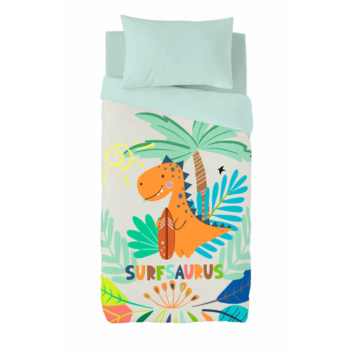 Naturals - Funda Nórdica Estampada - Infantil - Cierre Solapa - 100% Algodón - Incluye 1 Funda de Almohada - Surfsaurus