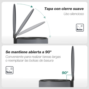 Cubo de Basura Cocina con Pedal, 30L, Papelera de Cocina Metálico con Tapa de Cierre Suave y Cubo Extraíble, para Dormitorio, Oficina, Estudio y Salón, 36x30x60,5 cm, Gris Oscuro