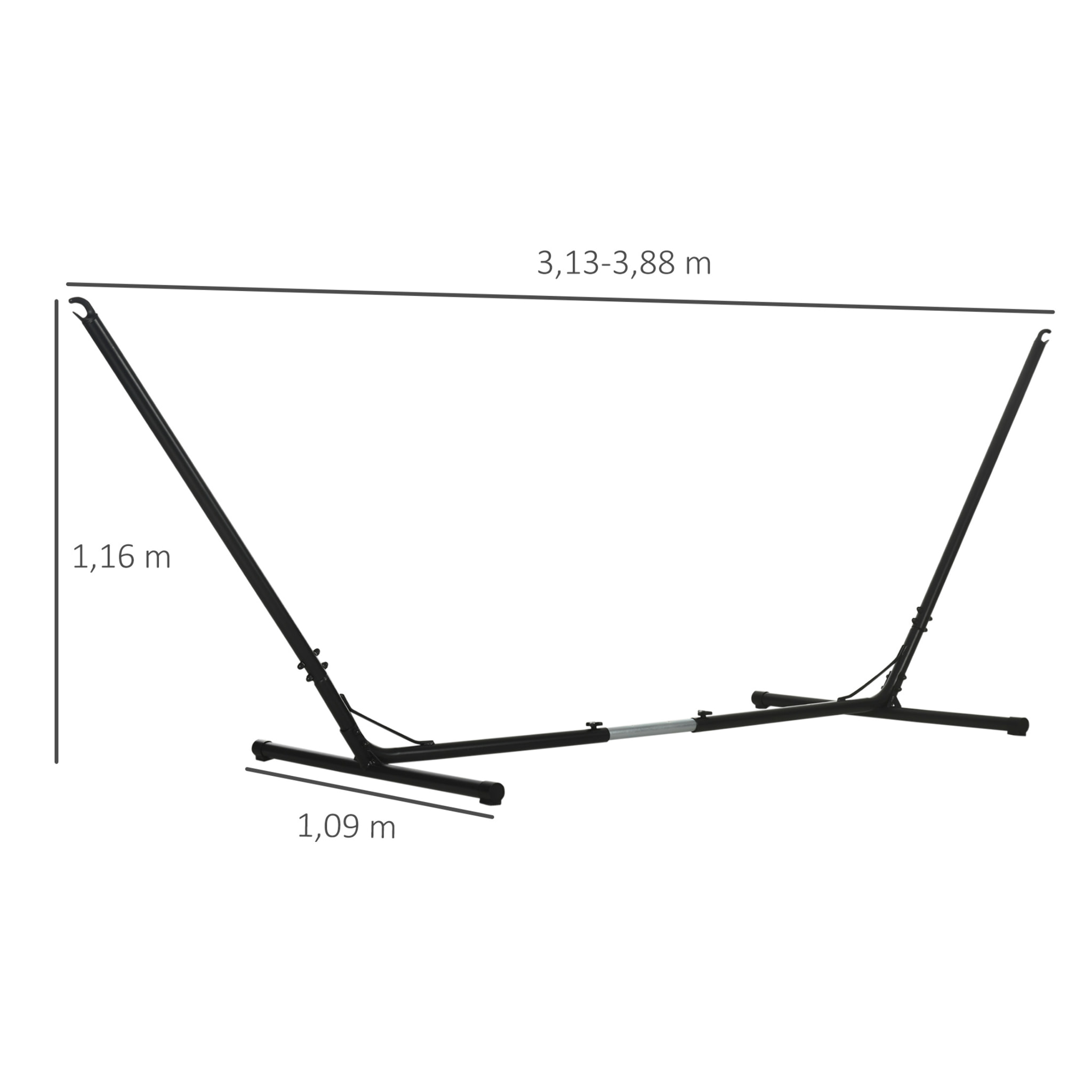 Support pied de hamac réglable structure robuste métal époxy noir dim. 3,08-3,80L x 1,08l x 1,20H m