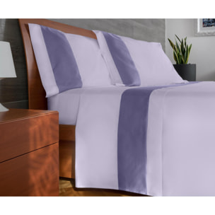 Completo letto bordo RASO IPERSAN Puro Cotone Viola fondo Glicine