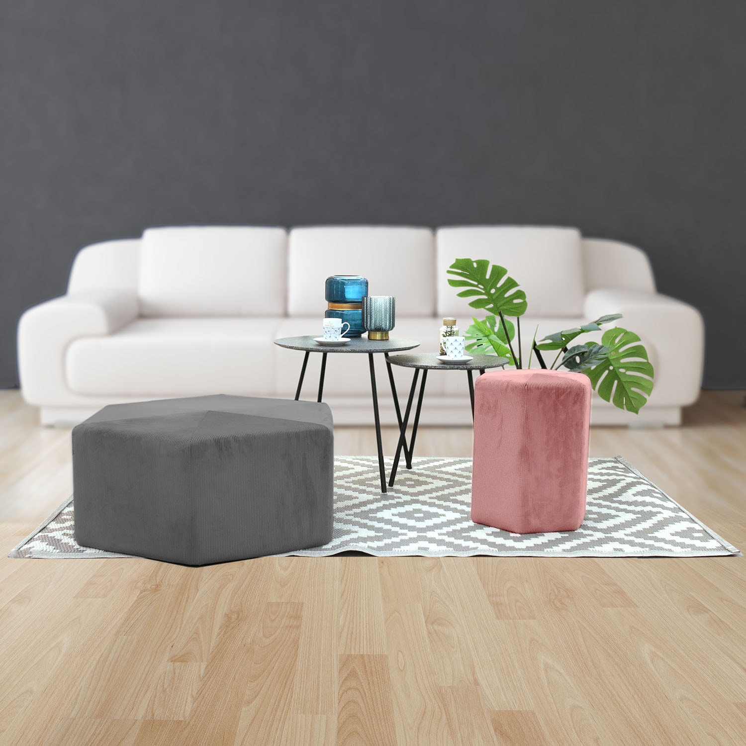 Pouf Velours Cotele 35cm Giulia Rose