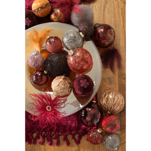 J-Line boule De Noël Givrées - verre - bordeaux mat - small - boîte de 6