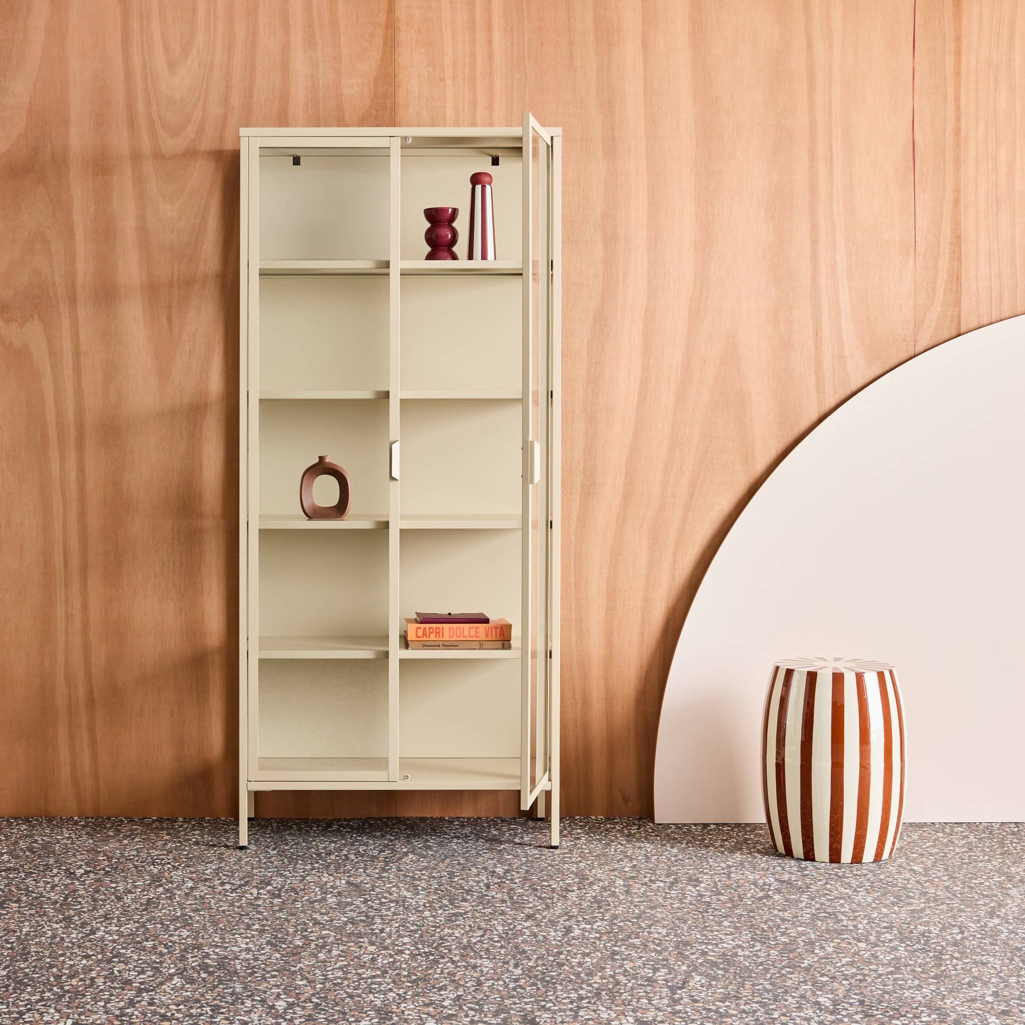 Buffet, vaisselier acier et verre trempé 2 portes 180cm ARKANSAS