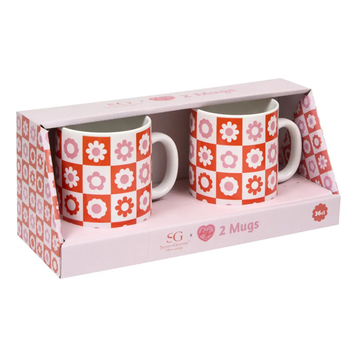 Coffret de 2 mugs Cha Cha Pop motif fleurs