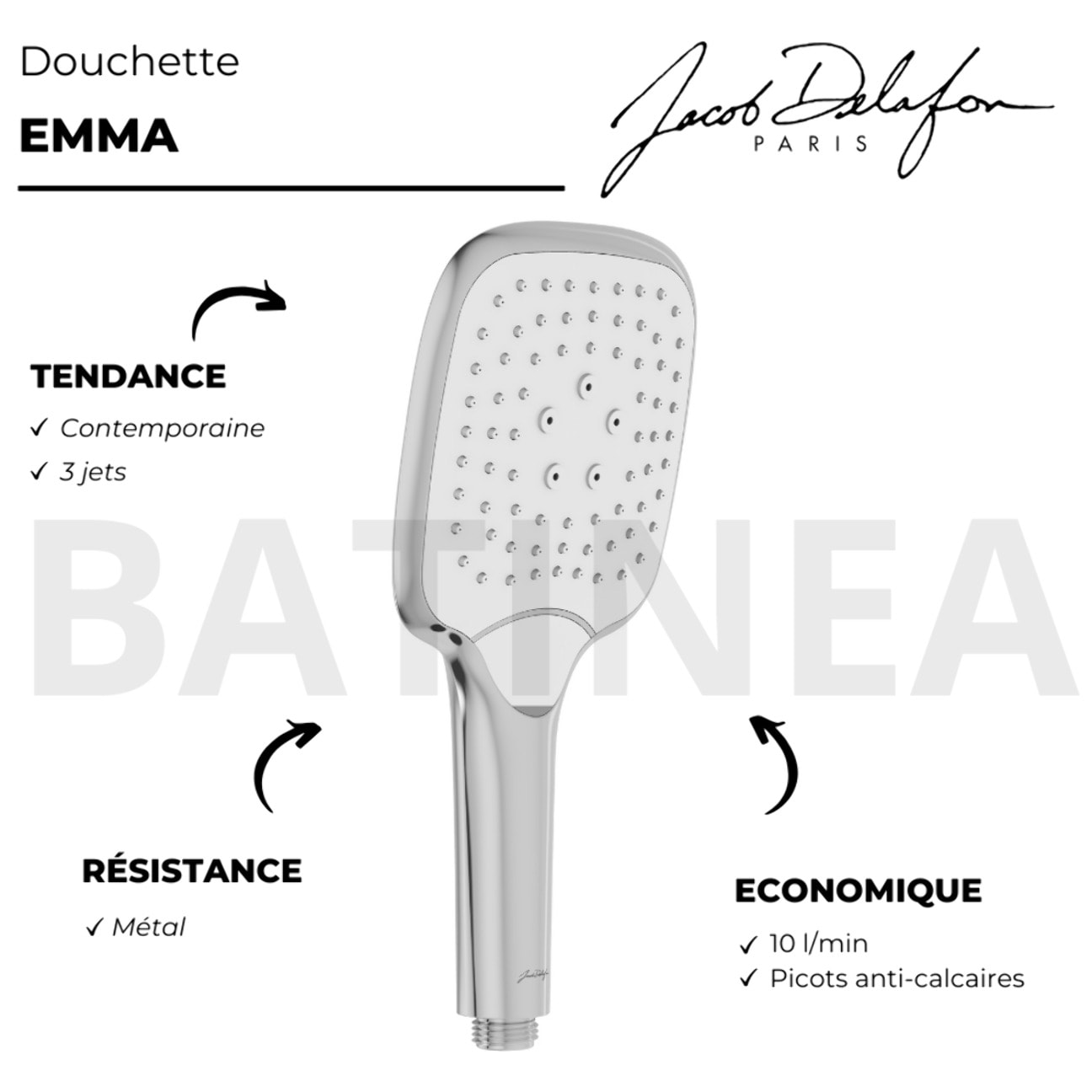 Pommeau de douche Emma chrome + flexible