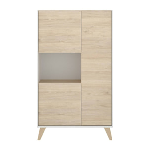 Credenza Boario, Buffet alto da soggiorno, Madia moderna da salotto a 3 ante, 81x43h135 cm, Rovere e Bianco