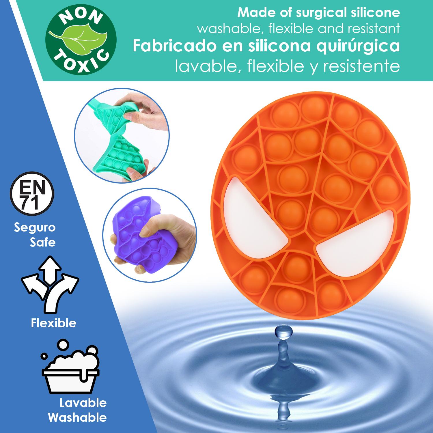 Bubble Pop It giocattolo sensoriale antistress, bolle di silicone da spremere e premere. Disegno del ragno.