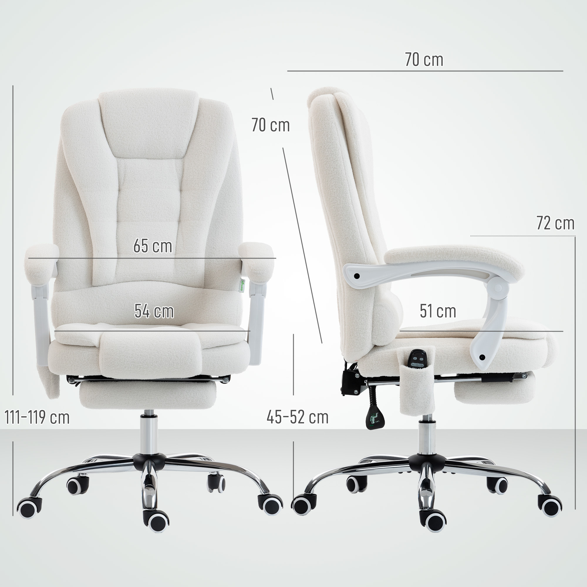 Fauteuil de bureau direction massant chauffant inclinable réglable bouclette blanc