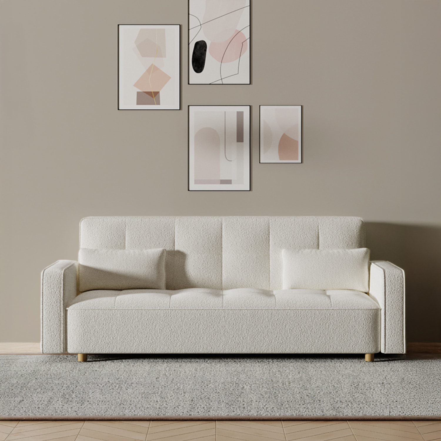 Canapé scandinave convertible 3 places en tissu bouclette blanc COOPER