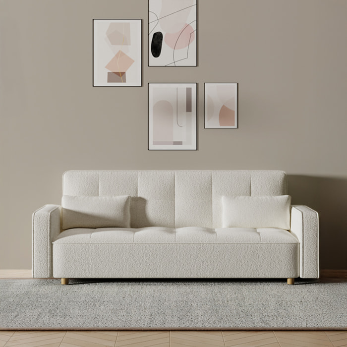 Canapé scandinave convertible 3 places en tissu bouclette blanc COOPER