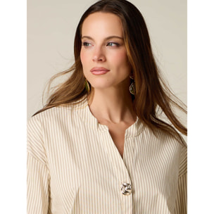 Oltre - Camicia a righe in tela con bottoni gioiello - Bianco
