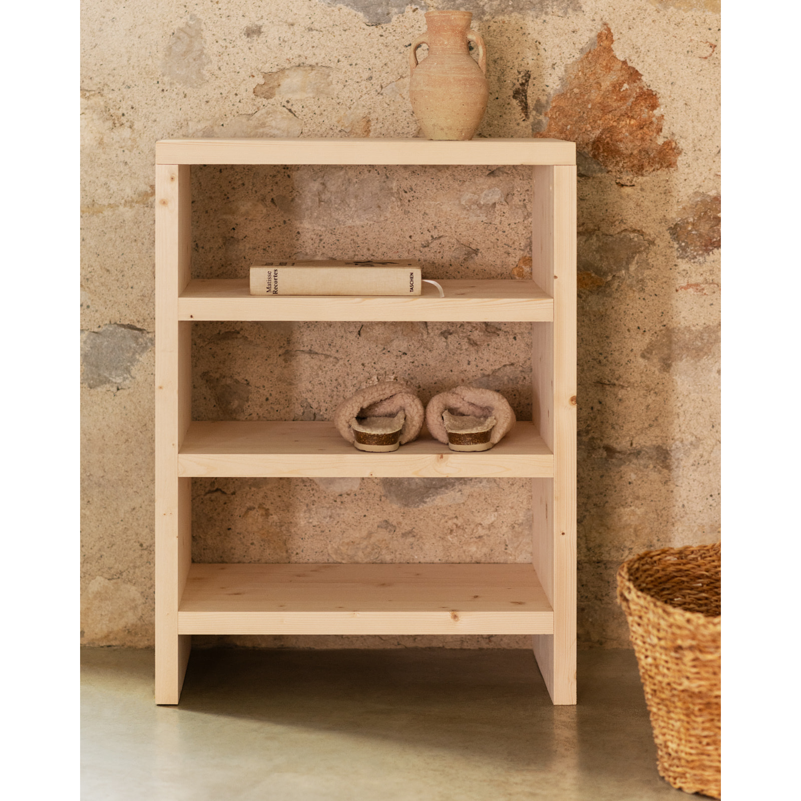 Étagère à chaussures en bois massif ton naturel 80x60cm Hauteur: 80 Longueur: 60 Largeur: 35