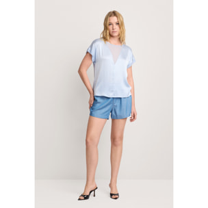 Kocca - Blusa con inserto Donna, Tinta unita, Girocollo