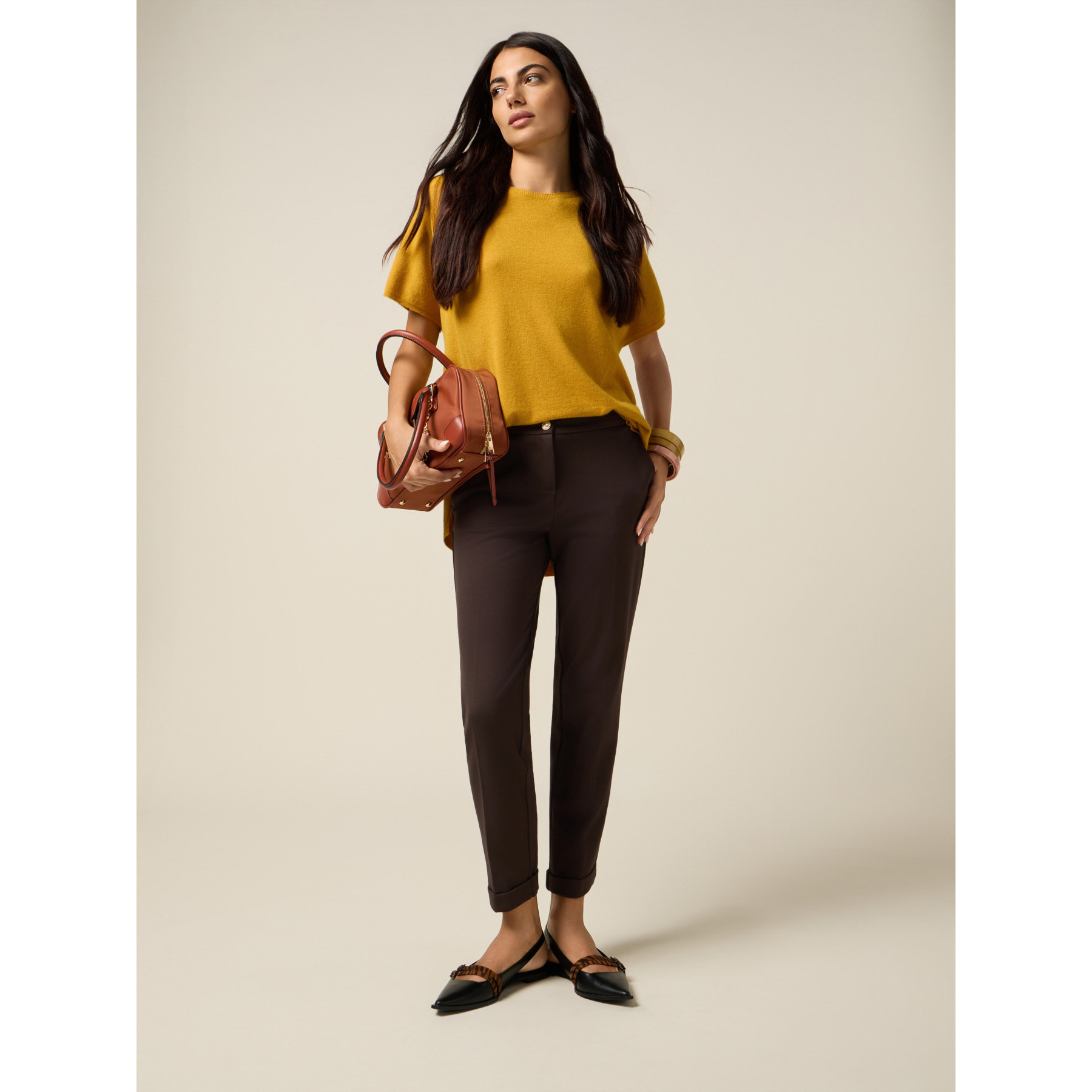 Oltre - Pantalones pitillo en punto milano - Marrón