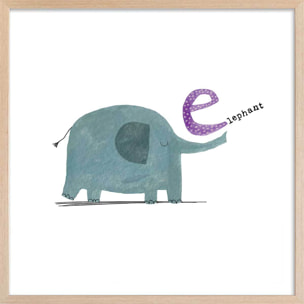 Affiche enfant e comme éléphant Affiche + cadre en bois - Chêne