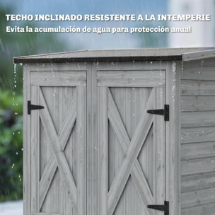 Caseta de Jardín de Madera 115x53x156 cm, Cobertizo Jardín Exterior, Armario Exterior para Herramientas con Puertas Dobles con Pestillo, 2 Estantes y Techo Inclinado, Resistente, Gris