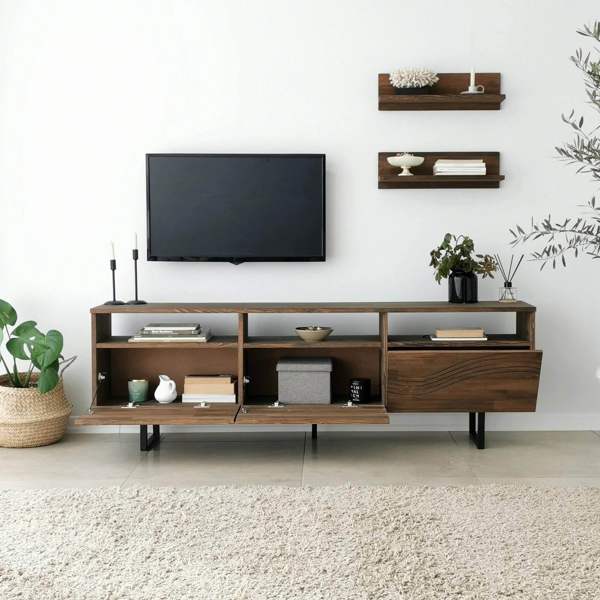 Mobile porta TV Dpigin, Credenza da soggiorno, Armadio basso per TV, Base parete attrezzata, 170x30h40 cm, Noce