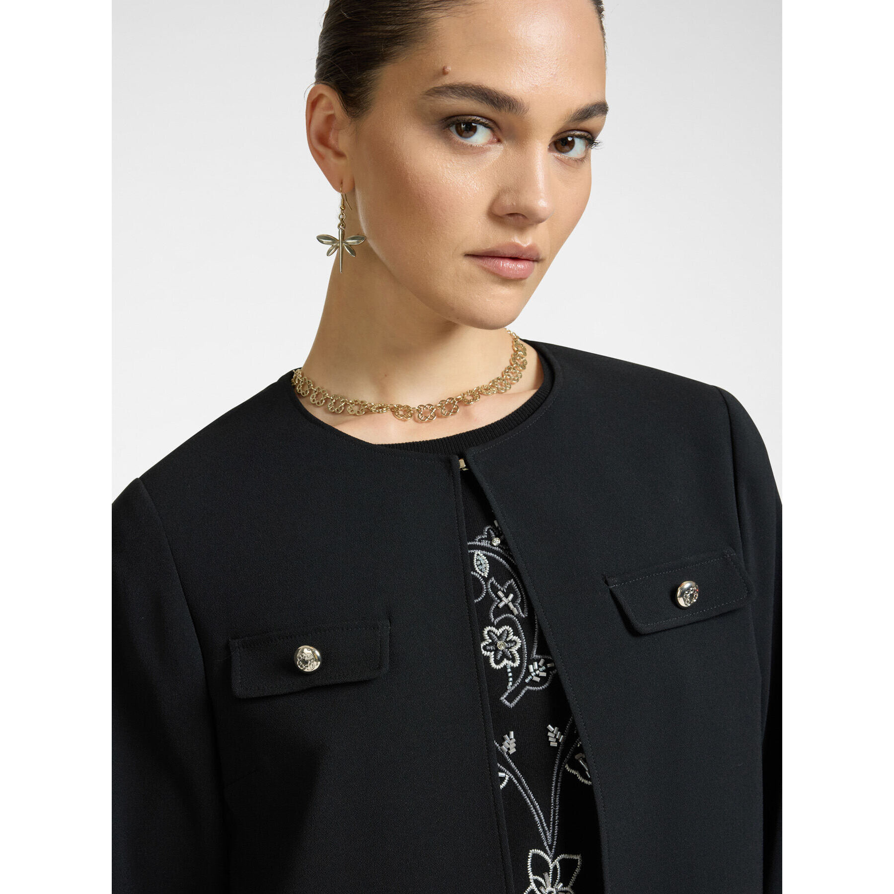 Elena Mirò - Chaqueta corta de cuello redondo - Negro
