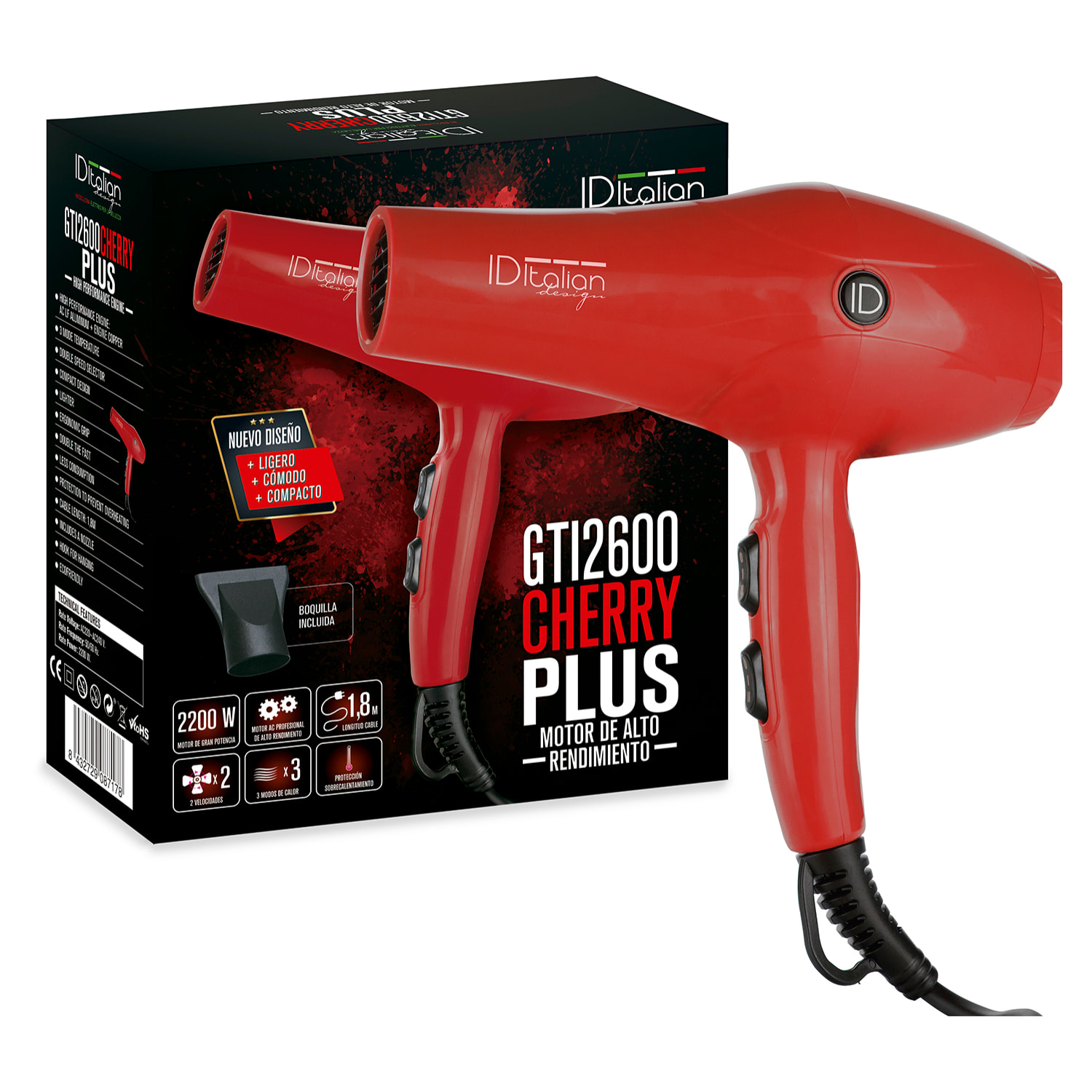 Sche-cheveux gti 2600 cherry plus - rouge - 2200w