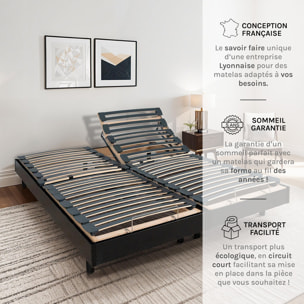 Sommier Électrique Flex Technologie Bi-Lattes, Relevage Tête et Jambes motorisé, Réglage Lombaire, Suspension Active, Fabrication Française