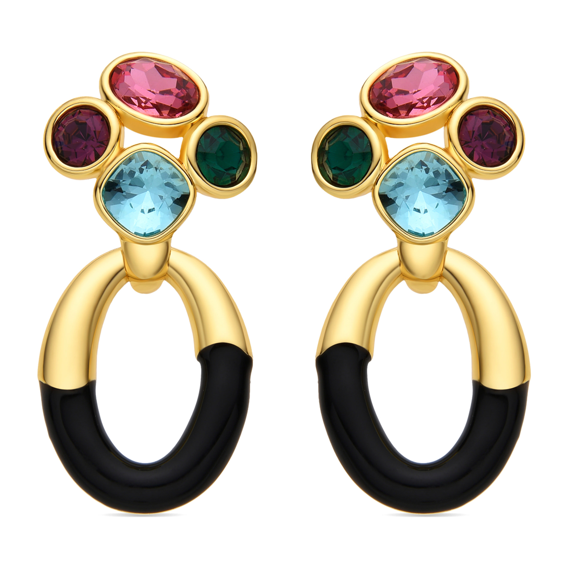 Pendientes con Circonita Multicolor acabado oro 18k