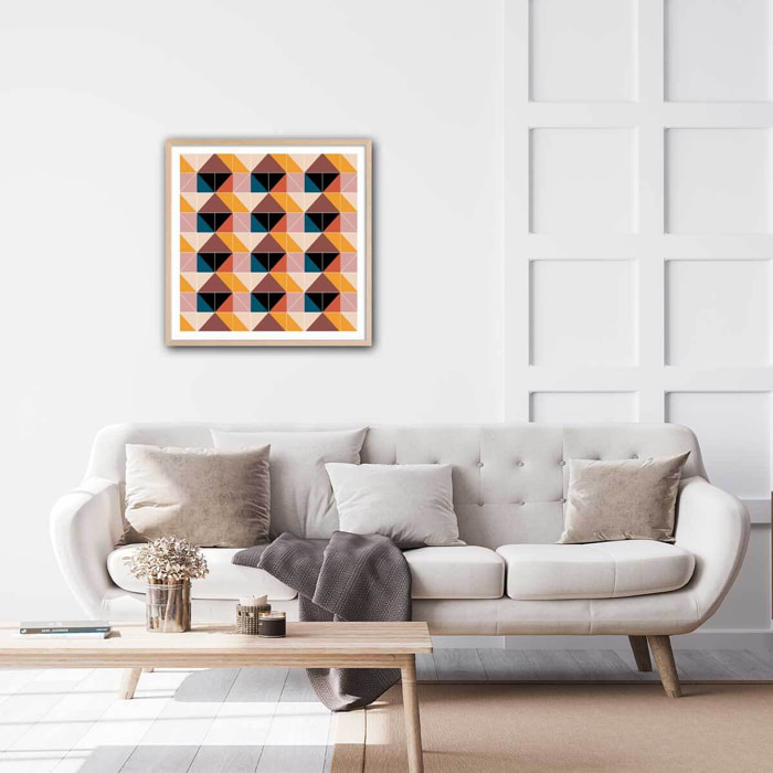 Affiche patchwork scandinave Affiche + cadre en bois - Chêne