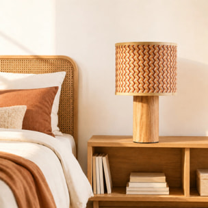 Grande lampe à poser bois de chêne, tressage en bambou crème et orange - Phil
