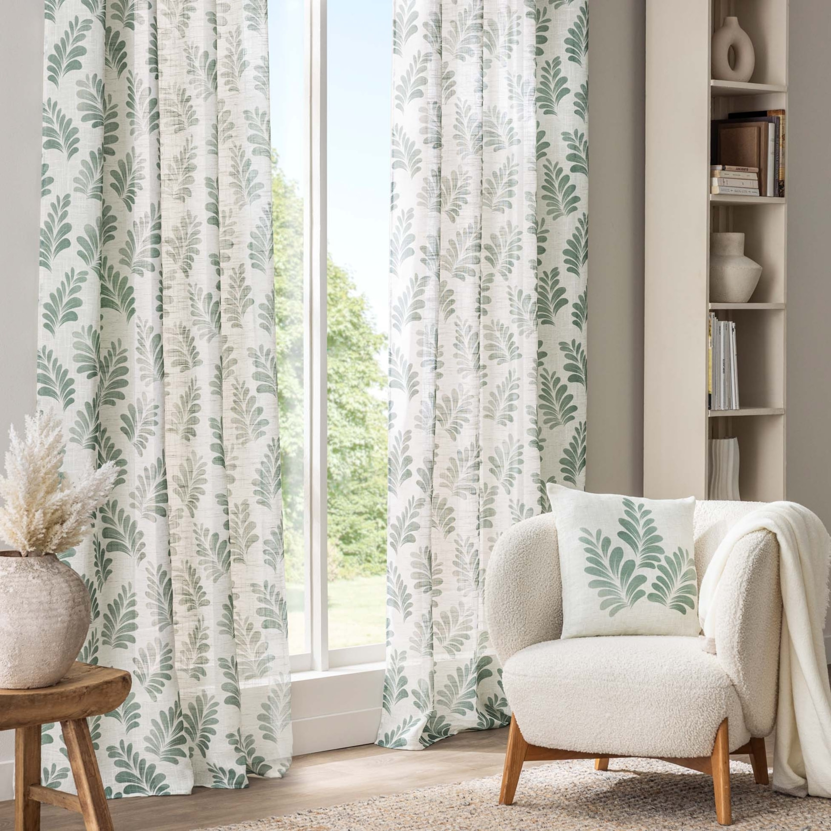 Rideau à œillets polylin imprimé végétal tamisant - Vert