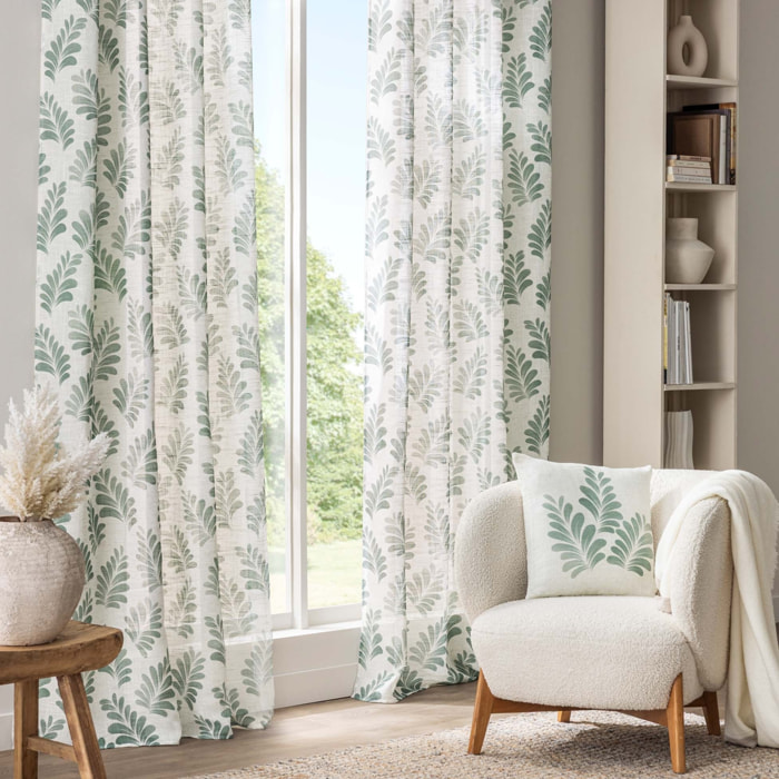 Rideau à œillets polylin imprimé végétal tamisant - Vert