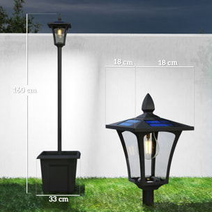 Farola Solar Exterior de Jardín con Macetero, Luz Solar de Exterior LED, Poste de Aluminio, Impermeable IP44, Encendido/Apagado Automático, para Terraza, Patio, 33x33x160 cm, Negro