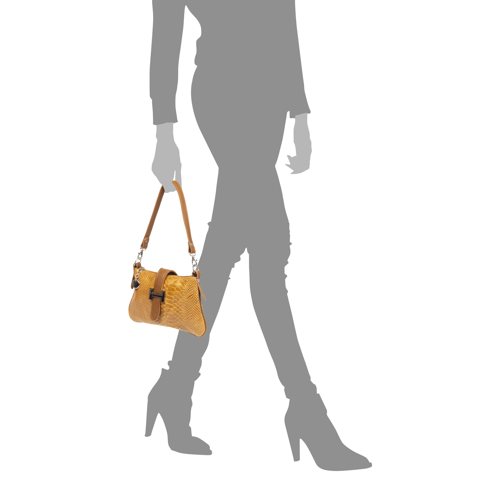 Allerona Bolso de mano Mujer.Piel auténtica Gamuza Grabado Serpiente